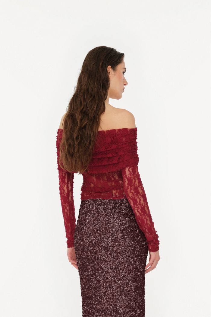 Rotate, Lace LS Top, Ruby Wine